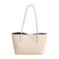 Beigefarbene gewebte Leder-Shopper-Tasche mit Intrecciato-Muster und langen Trägern - Gebrochenes Weiß