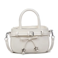 Creamy white small square handbag with bow drawstring and metallic star pendant details - Off White