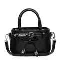 Glossy black mini handbag with bow and star pendant shown on a white background - Black