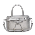Metallic silver Y2K bowling bag with star pendant and crinkled texture surface - Silver