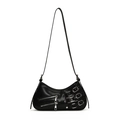 Schwarze Y2K-Achseltasche aus Kunstleder mit silbernen Schnallen und Reißverschlüssen - Schwarz