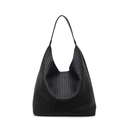Bolso tote de cuero trenzado negro con gran capacidad y diseño elegante de hombro - Negro