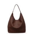 Bolso hobo trenzado marrón oscuro de cuero con interior espacioso y correa lisa elegante - Marrón