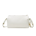 Sac Boston blanc en cuir tressé avec design minimaliste et détails dorés brillants - Blanc