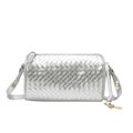 Sac Boston en cuir tressé argenté avec finition métallique et bandoulière réglable - Argenté