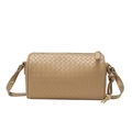 Sac cylindrique en cuir tressé marron clair avec détails dorés et bandoulière réglable - Khaki