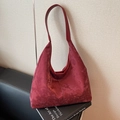 Deep red large capacity tote bag in textured matte finish with wide shoulder strap - Burgundy