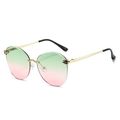 Frameless ocean gradient sunglasses with gold panther detail and metal temples - Gold Frame Green Pink Lenses