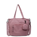 Große rosafarbene Nylon-Einkaufstasche mit Vordertasche, Schultergurt und kleiner Geldbörse - Rosa