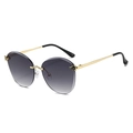 Rimless gradient ocean sunglasses with golden metal leopard head decor and black temple tips - Gold Frame Gradient Grey Lens