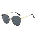 Frameless dark grey ocean lens sunglasses with golden panther head metal temples - Gold Frame Black Grey