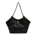 Klassische schwarze gesteppte Ledertote mit goldener Kette und Drehverschluss - Schwarz