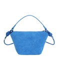 Bolso de mano azul en cuero esmerilado para mujer con forma de trapecio y correa con nudo - Azul