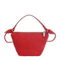 Detalle del bolso de ante rojo con nudos decorativos y tirador de cremallera plateado - Rojo