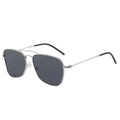 Classic silver metal aviator sunglasses with dark grey lenses and double bridge design - Silver Frame Black Grey Lens