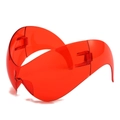Gafas de sol deportivas rojas futuristas con montura grande monobloque estilo ojo de gato - Rojo Translúcido