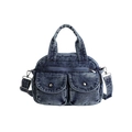 Umhängetasche aus blauem Denim im Vintage-Patchwork-Stil mit Nieten-Taschen - Dunkelblau