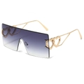 Fashionable rimless square sunglasses with purple gradient lenses and double heart metal temples - Gold Frame Gradient Grey Lens