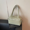 Light green nylon tote bag with long shoulder straps and silver front zipper pocket - Green