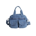 Vintage-Umhängetasche aus blauem Denim mit mehreren Reißverschlusstaschen und Schultergurt - Hellblau