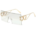 Fashion rimless oversized square sunglasses with double heart detail and gold metal temples - Gold Frame Silver Mirror Lens