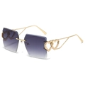 Rimless heart-accented sunglasses with purple gradient lenses and gold metal temples - Gold Frame Gradient Grey Lens