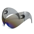 Futuristic wraparound rimless sports sunglasses with blue-purple gradient lenses - Blue Film