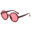 Fashionable round flower frame sunglasses with wine red UV protection lenses for kids - Red Frame Pink Lens