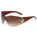 Übergroße Y2K Sonnenbrille mit braunem Farbverlauf und dekorativen Stern-Details - Tee Rahmen Tee Gläser