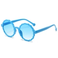 Blue round flower-shaped children's sunglasses with gradient lenses and wave edges - Blue Frame / Blue Lens