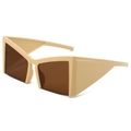 Modern geometric cream oversized cat-eye sunglasses with rectangular brown lenses - Beige Frame Tea Lens