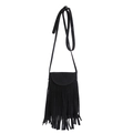 Sac bandoulière noir vintage en matière mate avec franges de style bohème ethnique - Noir
