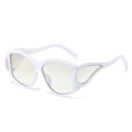 Oval oversized sunglasses with white wing-shaped frame and clear lenses for punk fashion - White Frame Silver Mirror Lenses
