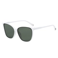 Retro cat-eye sunglasses with white frames and dark lenses showing metal teardrop tips - White Frame Green Lens