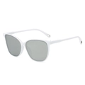 Retro cat-eye sunglasses with thick white frames and grey UV protection lenses - White Frame Silver Mirror Lenses