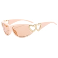 Gafas de sol retro Y2K rosa champán con detalle de doble corazón dorado en las patillas - Montura Beige Lentes Champán