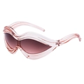 Futuristic pink translucent wave frame sunglasses with dark gradient lenses for fashion - Pink Frame Brown Pink Lens