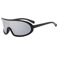 Futuristic wrap-around sunglasses with black frame and silver mirrored lenses for outdoors - Black Frame Silver Mirrored Lens