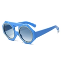 Fashion geometric blue sunglasses with yellow accents and gradient grey lenses - Yellow Blue Frame Blue Lens