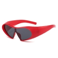 Steampunk wraparound sunglasses with red oversized frames and futuristic Y2K style - Red Frame Dark Grey Lens