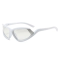 Futuristic white wrap-around cat eye sunglasses with trendy colorful coating lenses - White Frame Silver Mirror Lenses