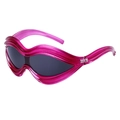 Futuristic wave-shaped Y2K oversized sunglasses in translucent magenta resin - Purple Frame Grey Lens