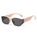 Stylish square-framed sunglasses in nude pink with dark grey lenses and gold metal trim - Beige Frame Black Gray Lens