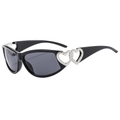 Gafas de sol cat-eye negras con decoraciones de corazones plateados en las patillas - Montura Negra Lentes Gris Negro