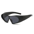 Steampunk wraparound sunglasses with black ribbed texture frame and futuristic lens - Black Frame Black Grey Lens