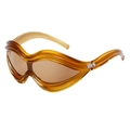 Occhiali da sole ambra a onde alla moda con montatura spessa trasparente stile Y2K - Montatura Tè Lenti Tè