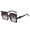 Oversized tortoise shell square sunglasses with bat-shaped irregular frame and grey lenses - Tortoise Frame Gradient Grey Lens