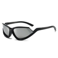 Occhiali da sole sportivi futuristici cat-eye con montatura nera opaca e lenti specchio - Montatura Nera Lenti a Specchio Argento