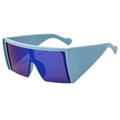 Oversized futuristic square shield sunglasses with blue-purple gradient mirror lenses - Blue Frame Blue Mirror Lens