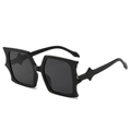 Oversized black rectangular sunglasses featuring unique star-shaped jagged edge frames - Black Frame Black Grey Lens